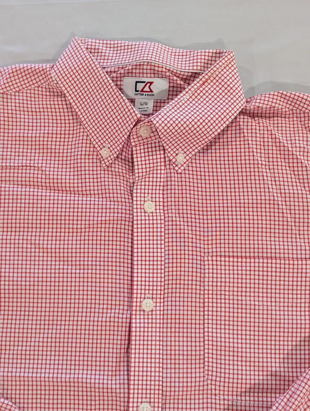 Cutter & Buck Shirt Mens L Red Check Long Sleeve Button Up Pocket Casual